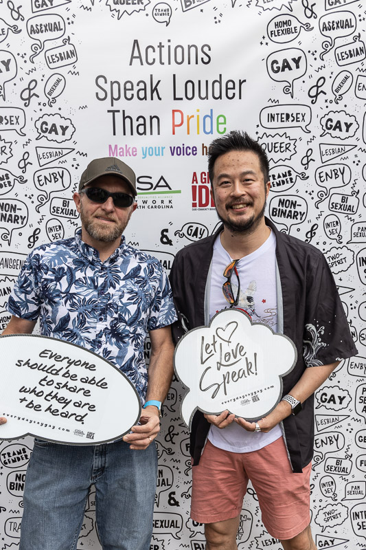 Portrait from the "Actions Speak Louder Than Pride" photo wall during Durham (North Carolina) Pride 2022 - an initiative from A Great Idea, a Care and Community Brand Communications Agency in support of the GSA Network of NC.